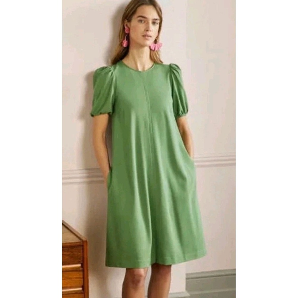 Boden Ponte Size 4 Green Dress‎ Pockets Button Pullover Short Sleeves Easter